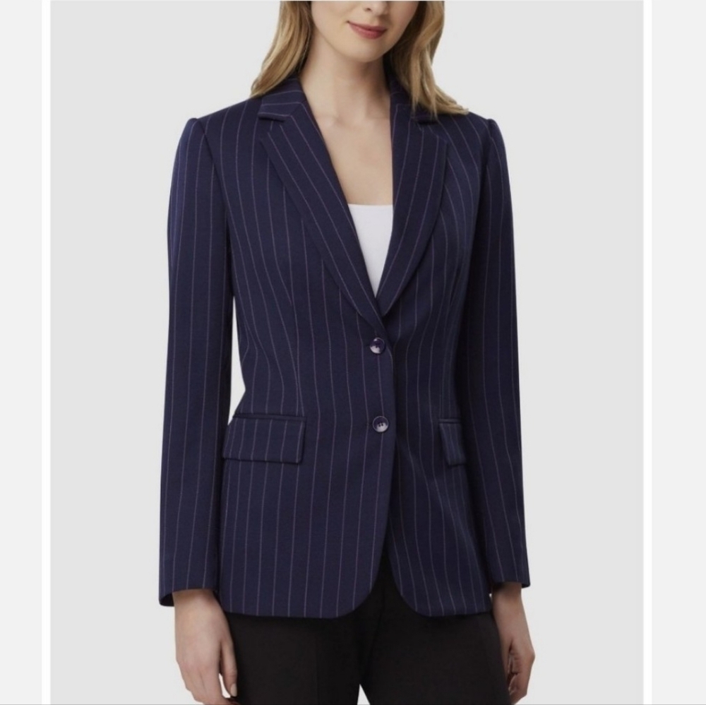 Tahari ASL Pinstripe Charcoal Tailored Jacket Designer Office Blazer Coat Fall